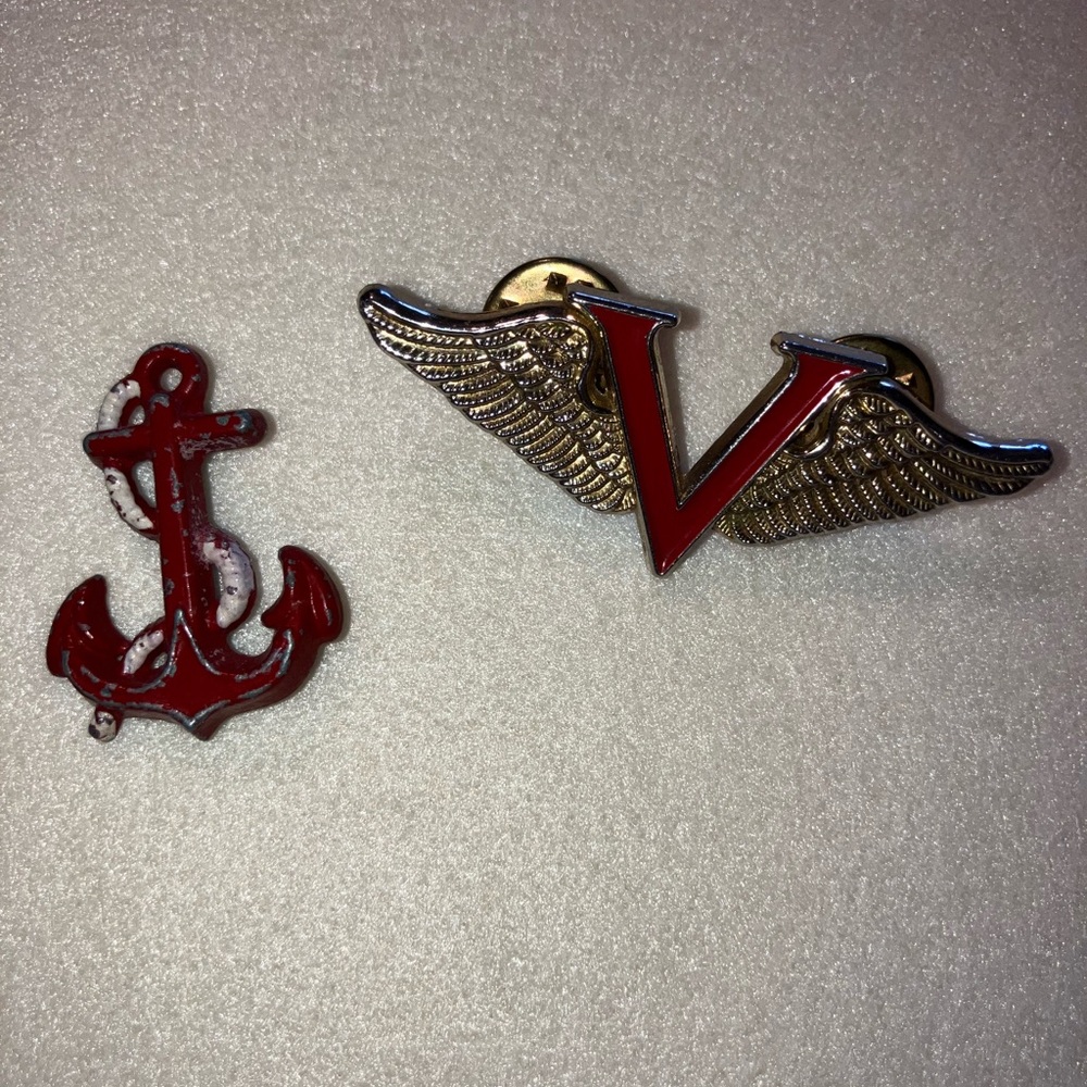 Red and Gold Anchor and Winged Victory Pin Set